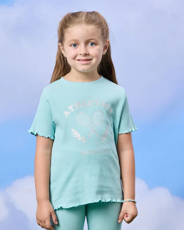 Girls Green Placement Print T-Shirt sold by Redtag
