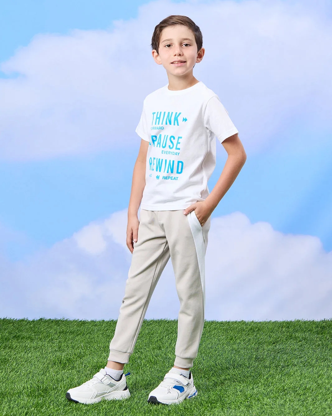 Boys Grey And White Cut & Sew Jogger Pants sold by Redtag product image thumbnail 2