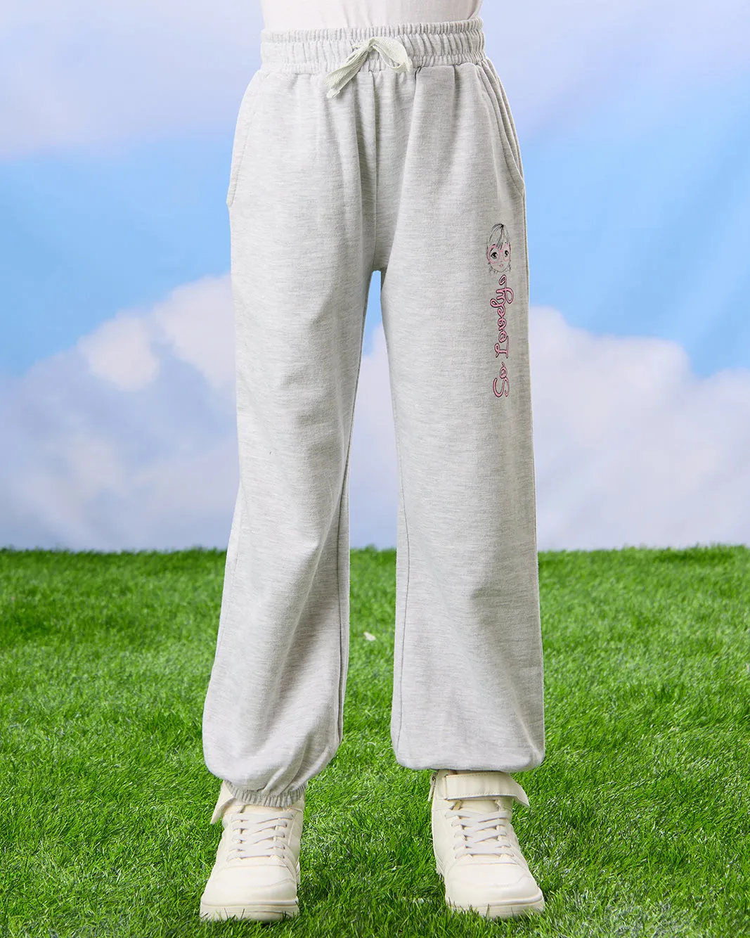 Girls Grey So Lovely Printed Active Track Pants sold by Redtag