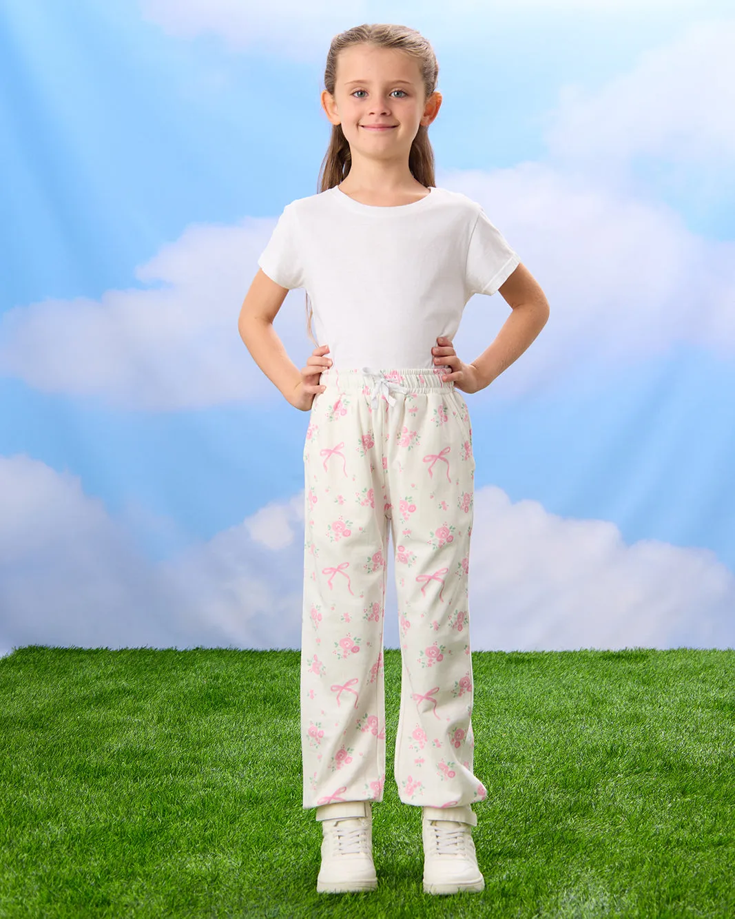 Girls White Floral Printed Active Track Pants sold by Redtag product image thumbnail 2