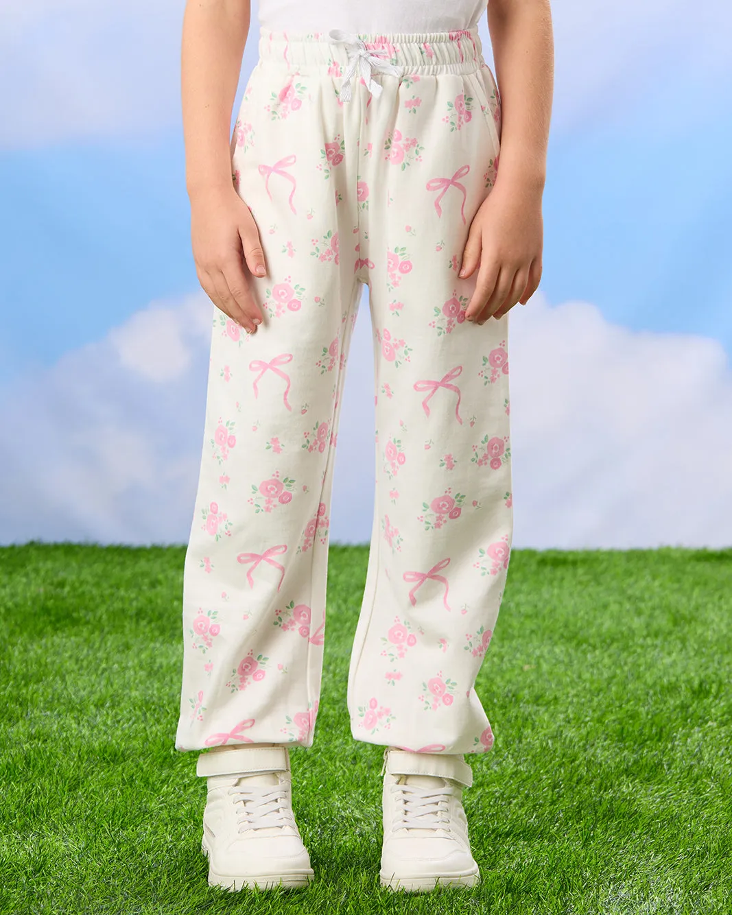 Girls White Floral Printed Active Track Pants sold by Redtag