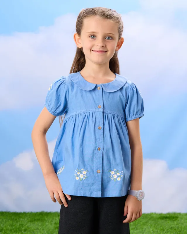 Girls Blue Embroidered Blouse sold by Redtag