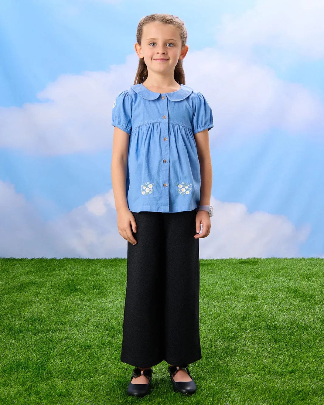 Girls Blue Embroidered Blouse sold by Redtag product image thumbnail 2