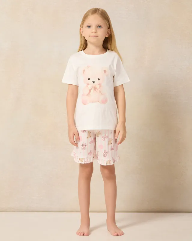 Girls White Teddy Bear Print Pyjama Set (2 Piece) sold by Redtag