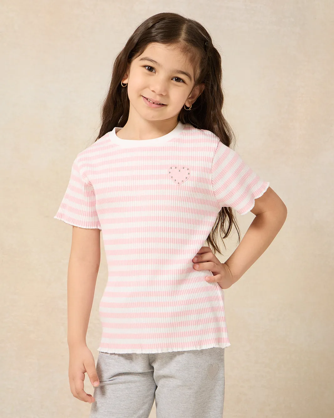 Girls Pink And White Striped Casual Top sold by Redtag