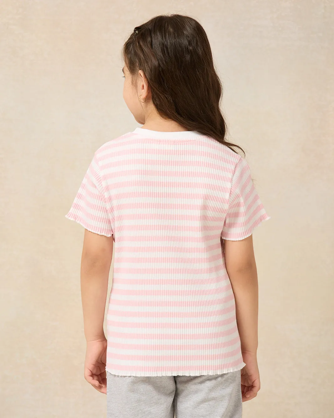 Girls Pink And White Striped Casual Top sold by Redtag product image thumbnail 3