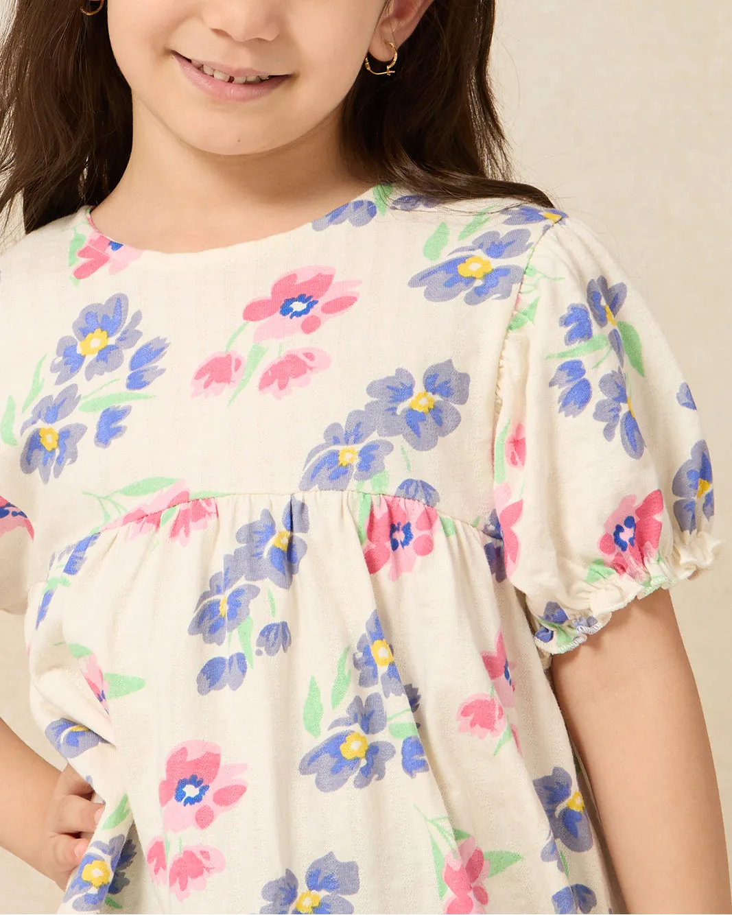 Girls Ivory Floral Print With Puff Sleeve Casual Jersey Top sold by Redtag product image thumbnail 4
