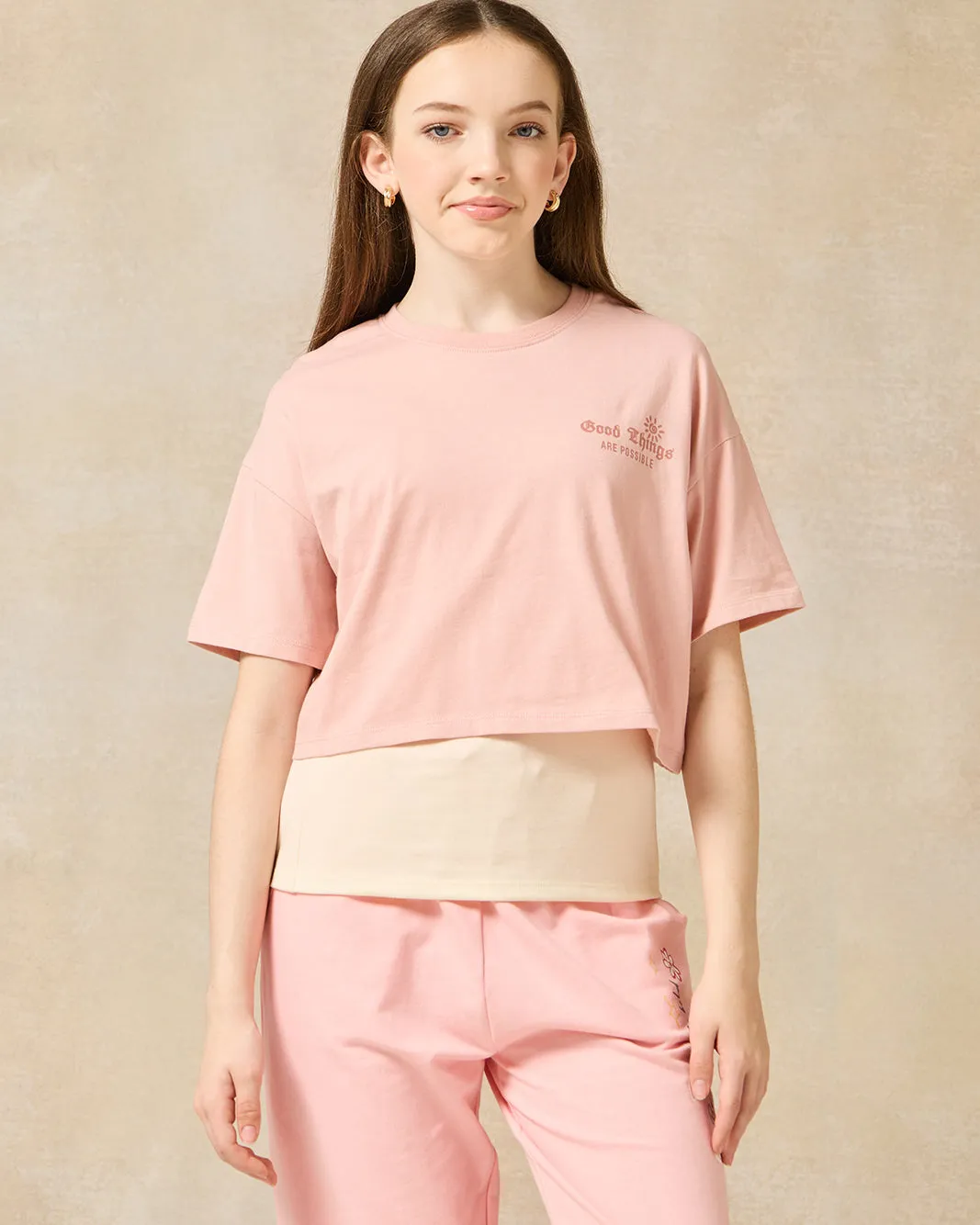 Senior Girls Pink And Cream Twofer Top sold by Redtag