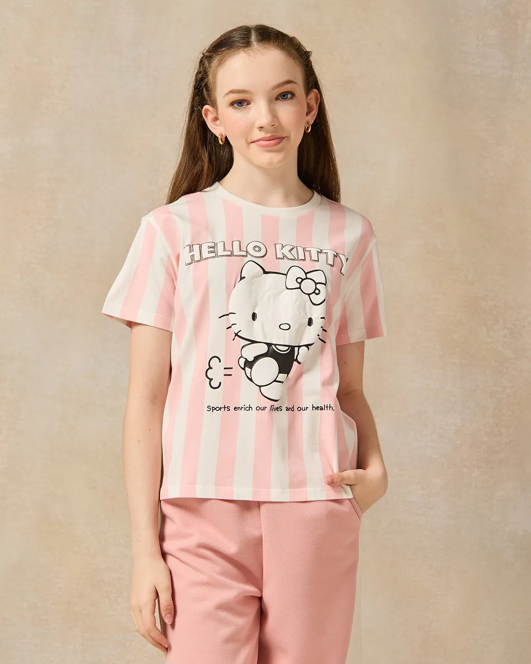 Senior Girls Pink Hello Kitty Boxy T-Shirt sold by Redtag