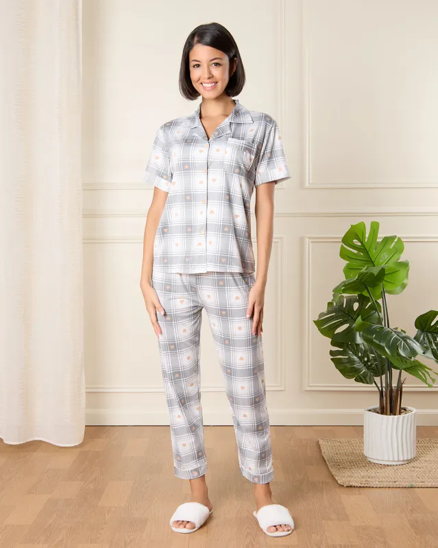 Women Blue Checkered Pyjama Set (2 Piece) sold by Redtag