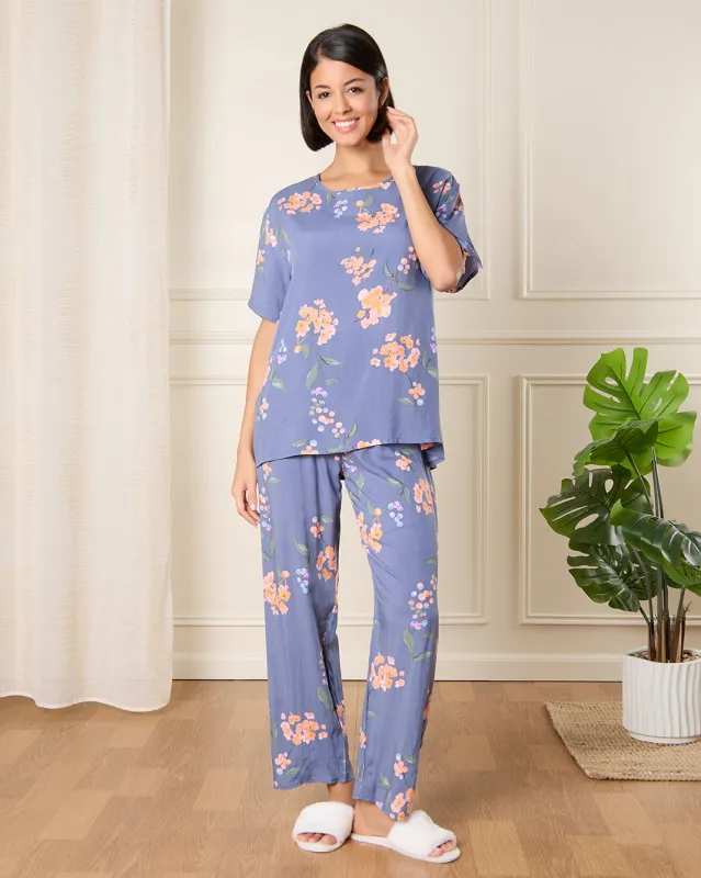 Women Blue Floral Print Pyjama Set (2 Piece) sold by Redtag