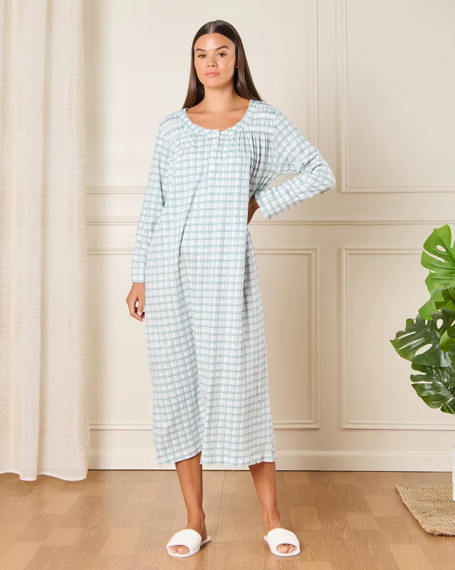 Women White Checkered Nightgown sold by Redtag