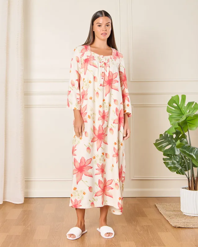 Women Cream Printed Nightgown sold by Redtag