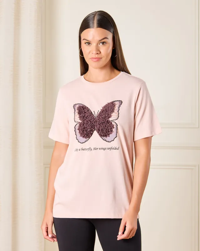 Women Beige Embellished T-Shirt sold by Redtag