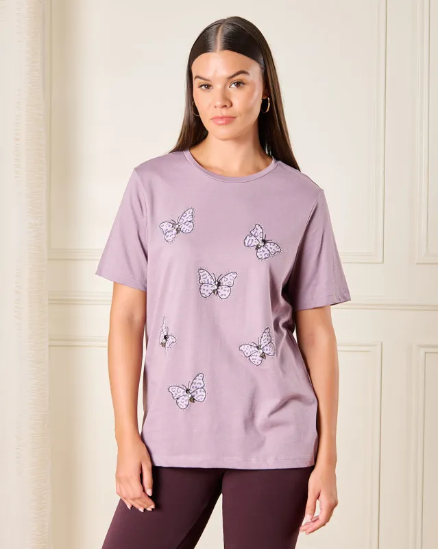 Women Lilac Embellished T-Shirt sold by Redtag