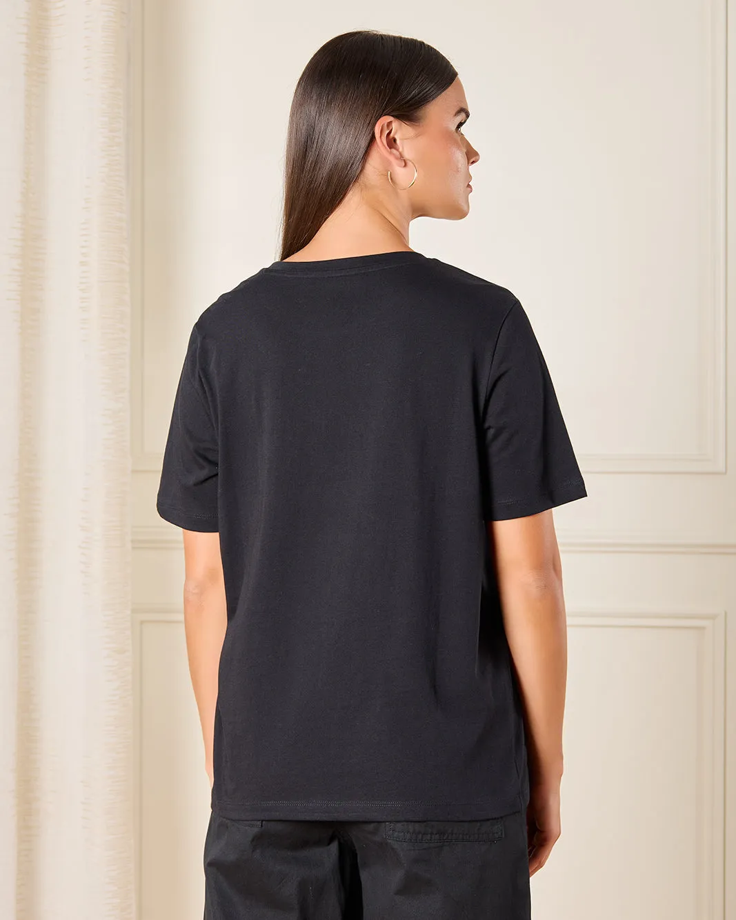 Women Black Embellished T-Shirt sold by Redtag product image thumbnail 3