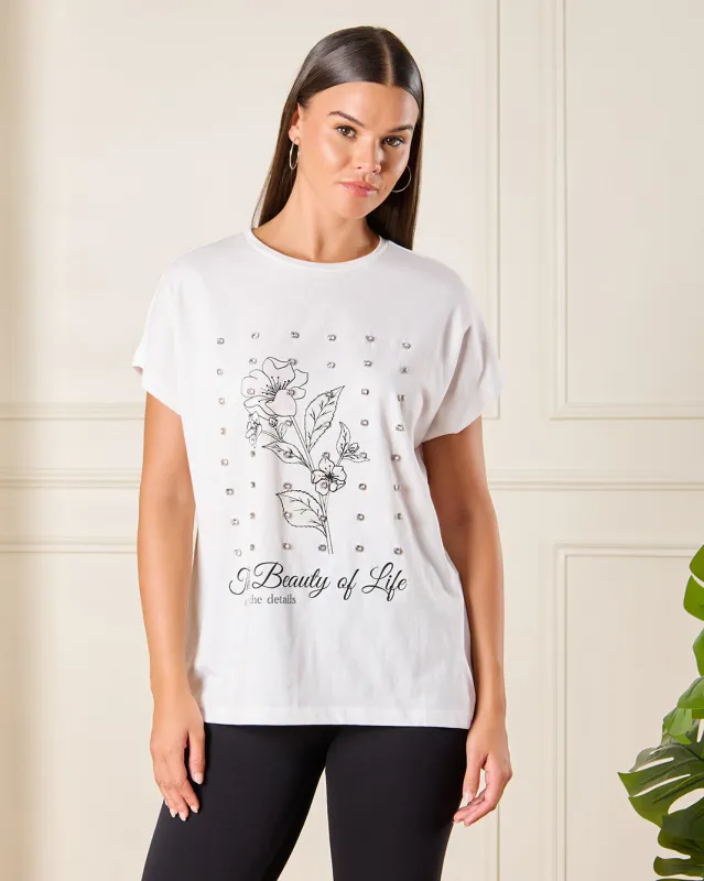 Women Ivory Embellished T-Shirt sold by Redtag