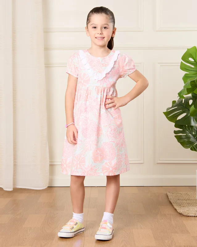 Girls Pink Floral Print Dress sold by Redtag