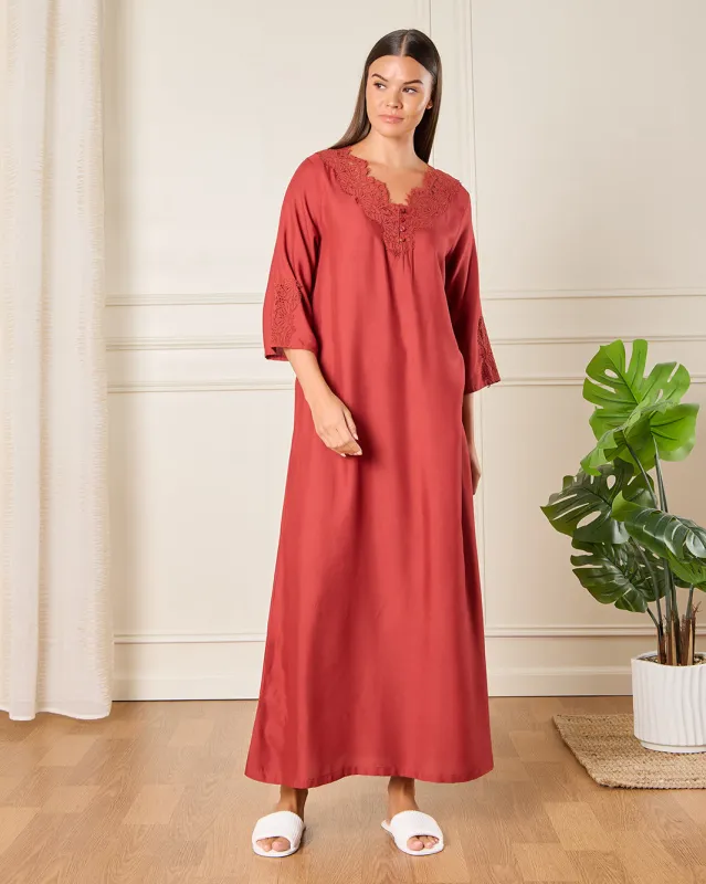 Women Red Lace Nightgown sold by Redtag
