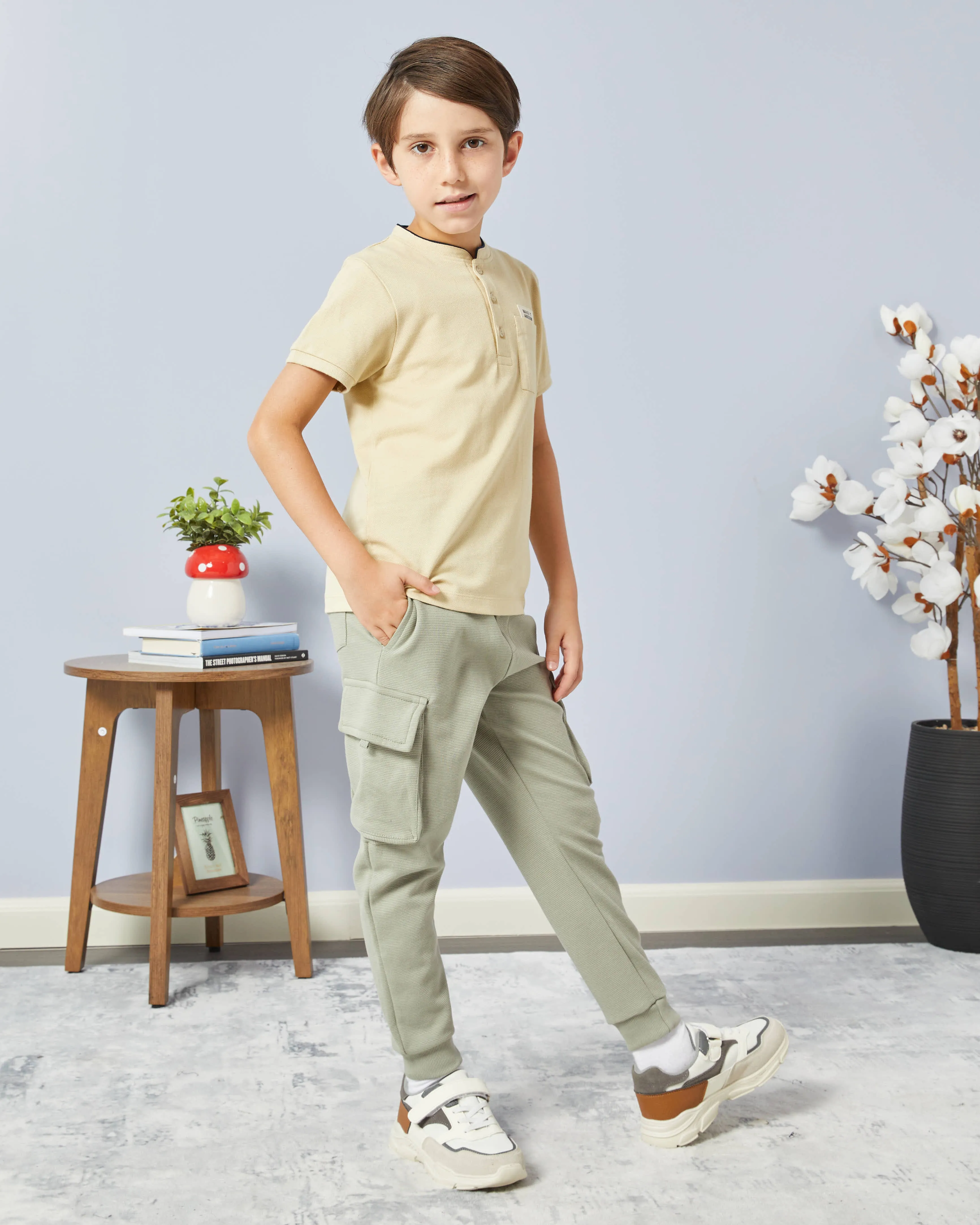 Boys Beige Mandarin Collar Polo Shirt sold by Redtag product image thumbnail 2