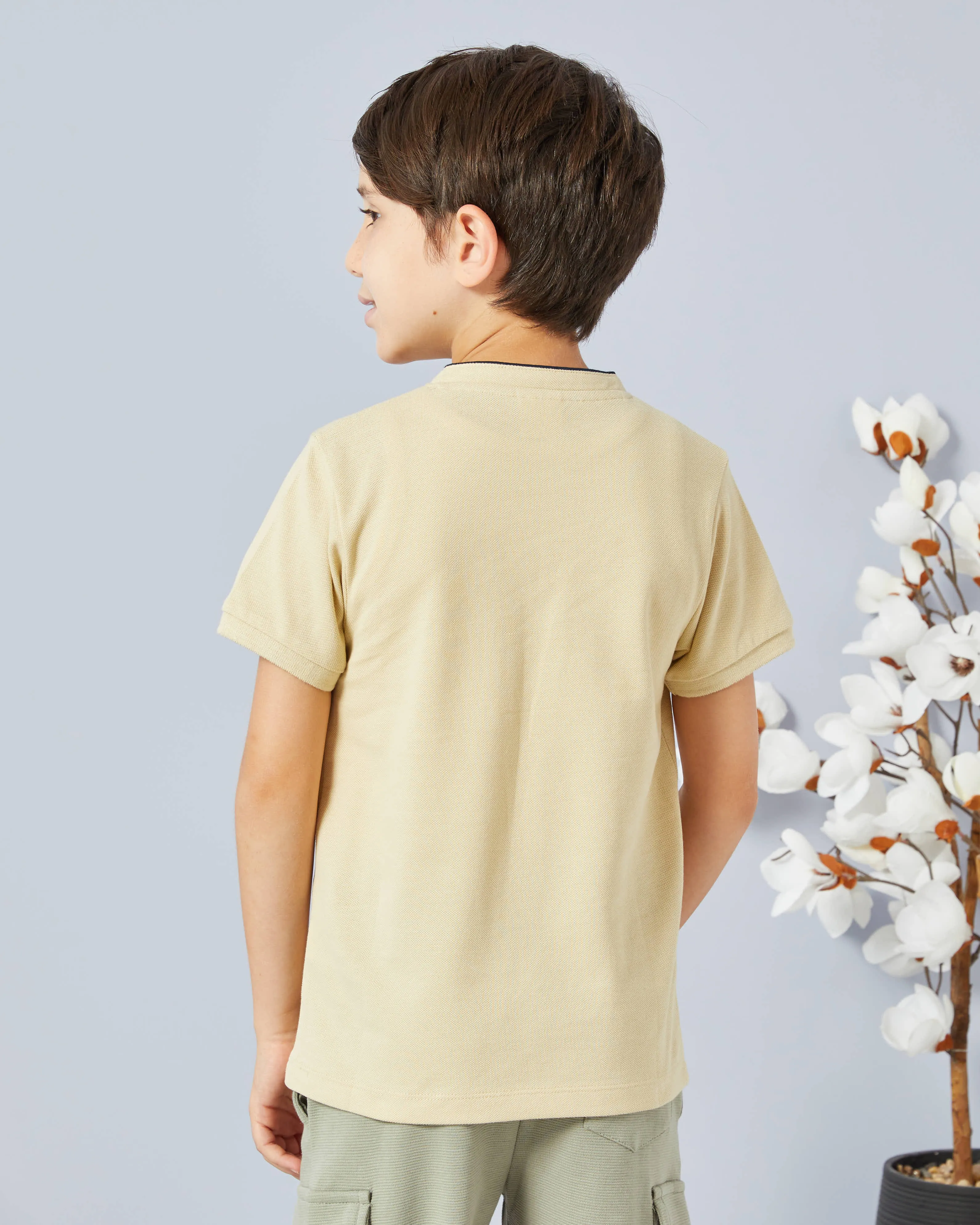 Boys Beige Mandarin Collar Polo Shirt sold by Redtag product image thumbnail 3