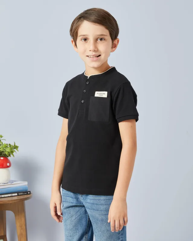 Boys Black Mandarin Collar Shirt sold by Redtag