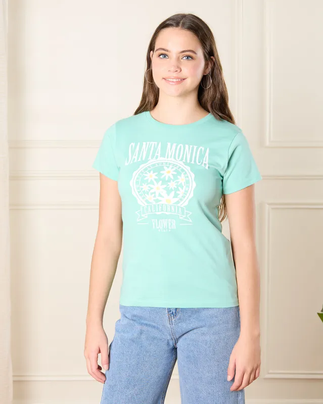 Senior Girls Blue Print T-Shirt sold by Redtag