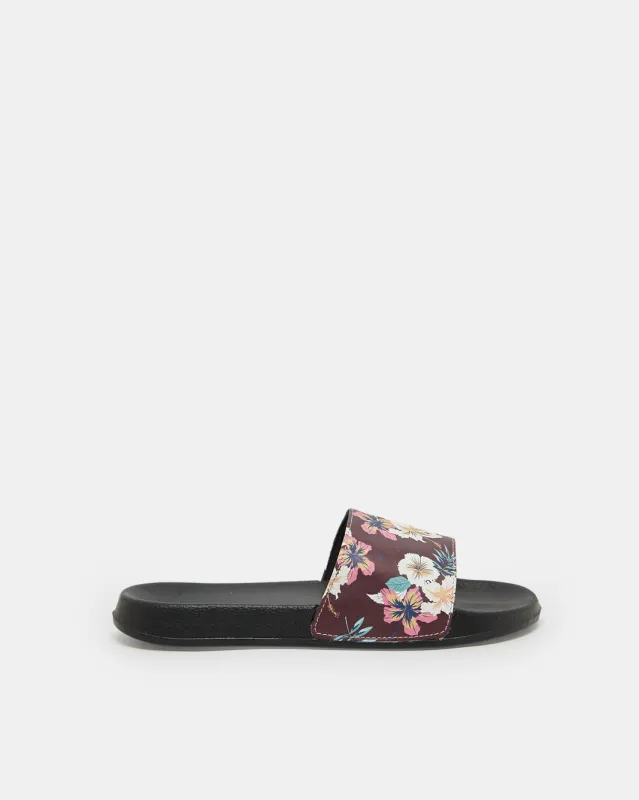 Women Black Floral Print Slide sold by Redtag
