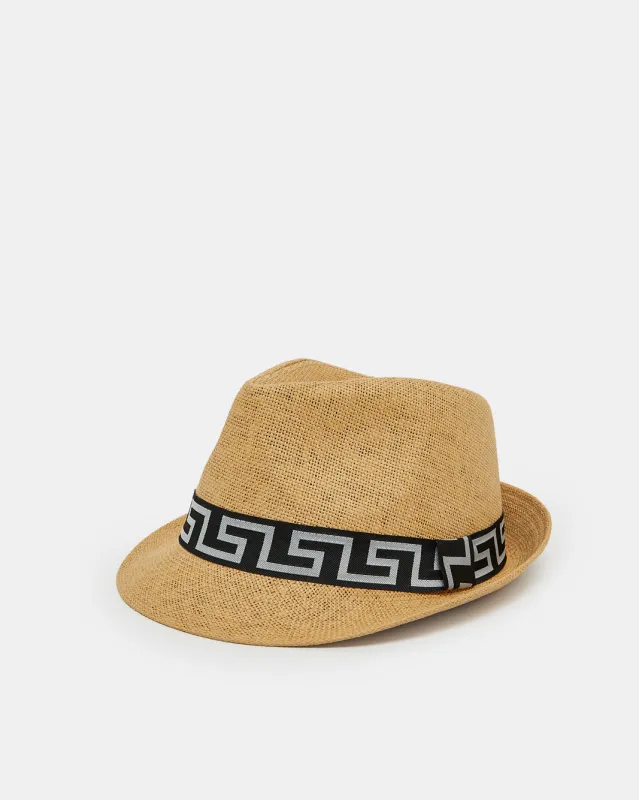 Men Beige Fedora Hat With Band sold by Redtag