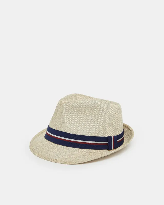 Men Beige Fedora Hat With Band sold by Redtag
