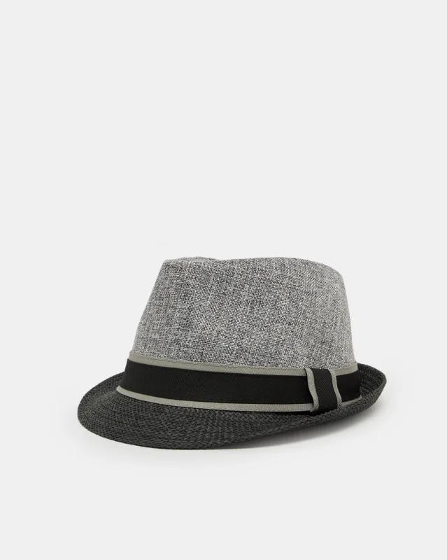Men Grey Fedora Hat With Band sold by Redtag