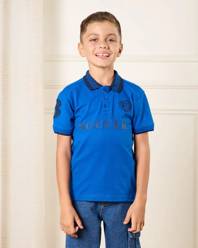 Boys Blue Soccer Club Polo Shirt sold by Redtag