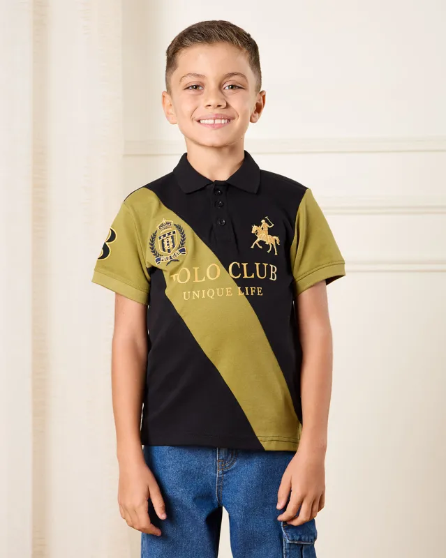 Boys Black Cut And Sew Polo Shirt sold by Redtag
