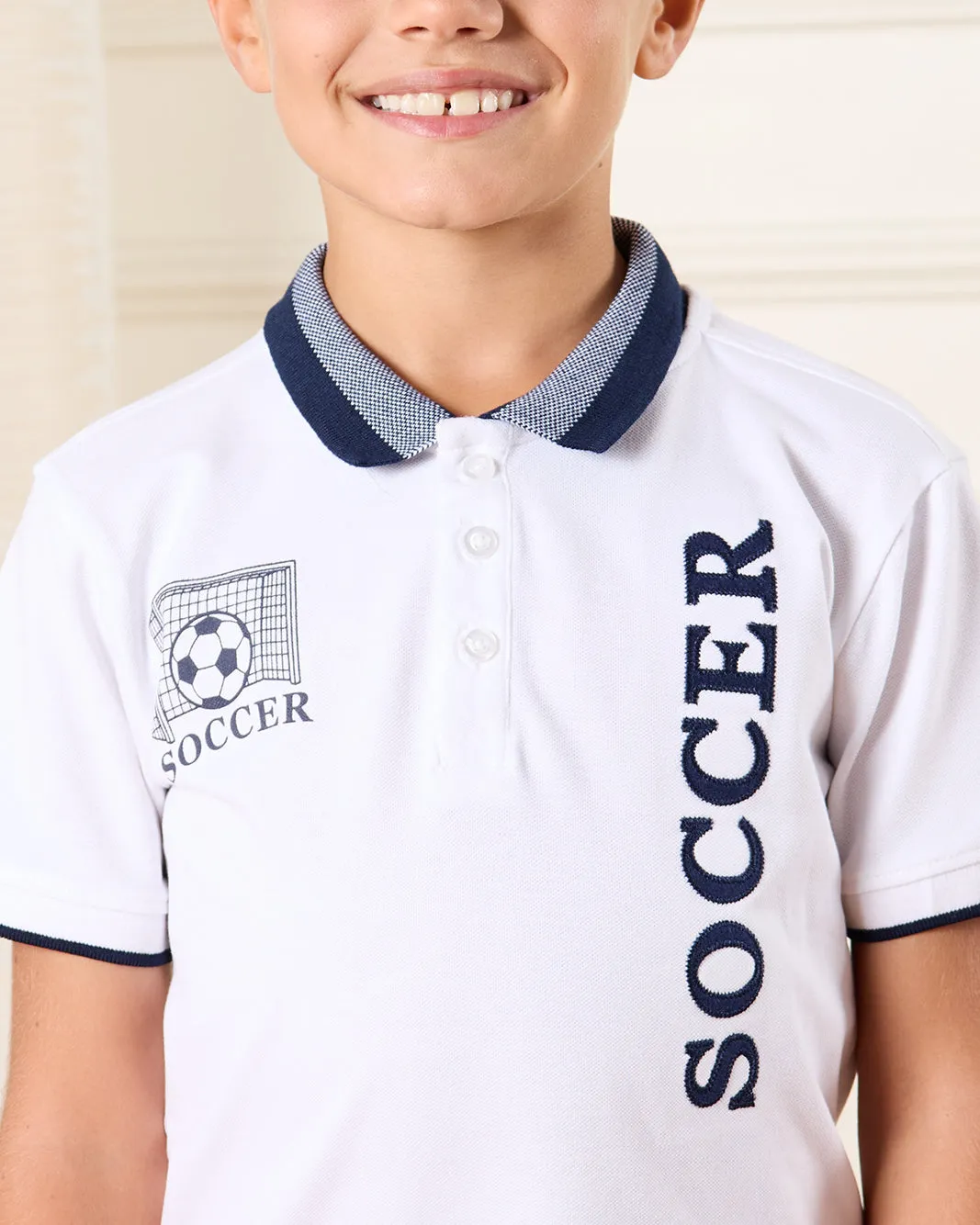 Boys White Soccer Club Polo Shirt sold by Redtag product image thumbnail 4