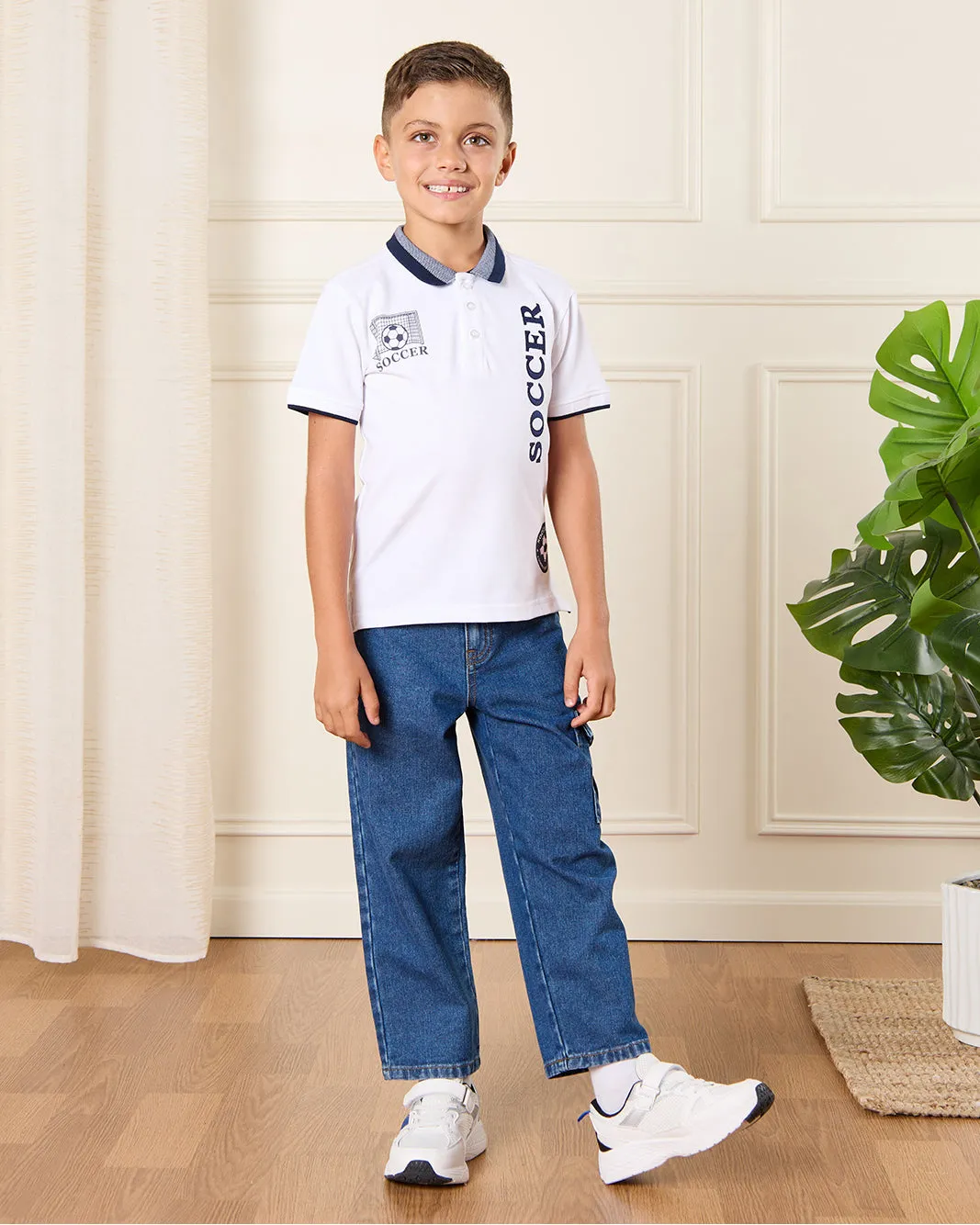 Boys White Soccer Club Polo Shirt sold by Redtag product image thumbnail 2