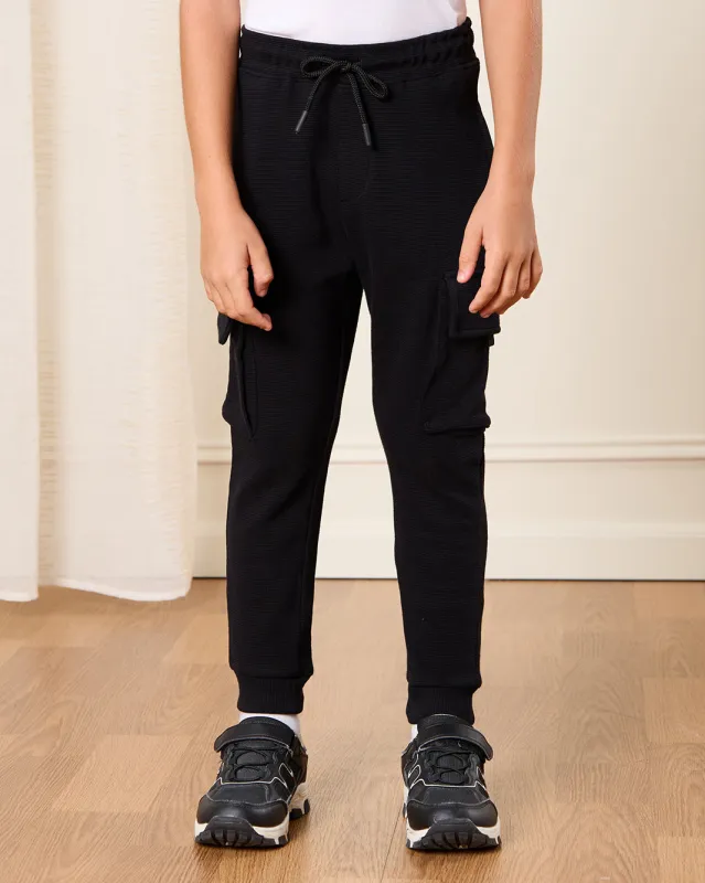 Boys Black Ottoman Cargo Pocket Active Pants sold by Redtag