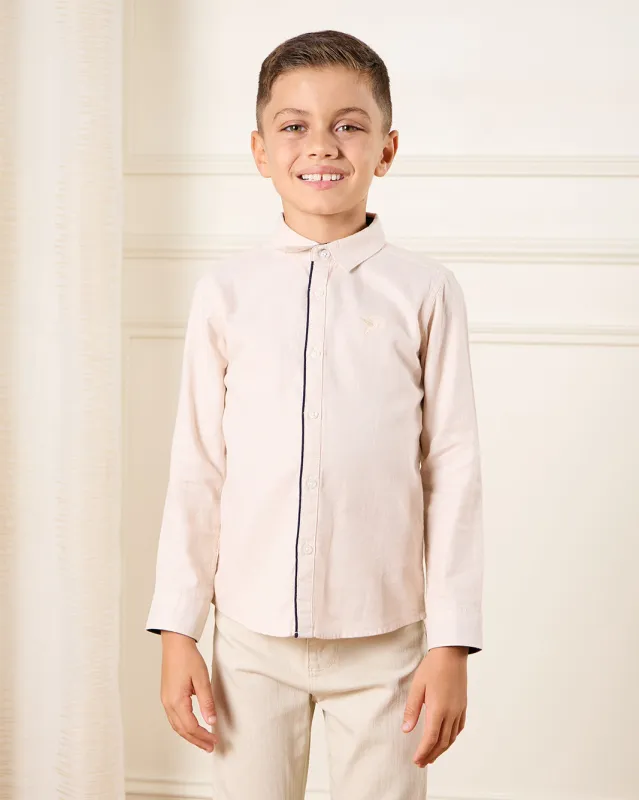 Boys Beige Birdseye Long Sleeve Smart Shirt sold by Redtag