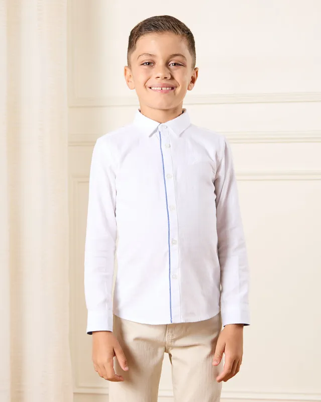 Boys White Birdseye Long Sleeve Smart Shirt sold by Redtag
