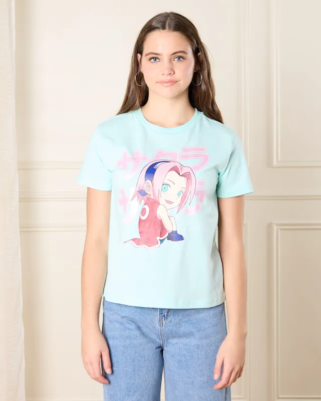 Senior Girls Blue Sakura Print T-Shirt sold by Redtag