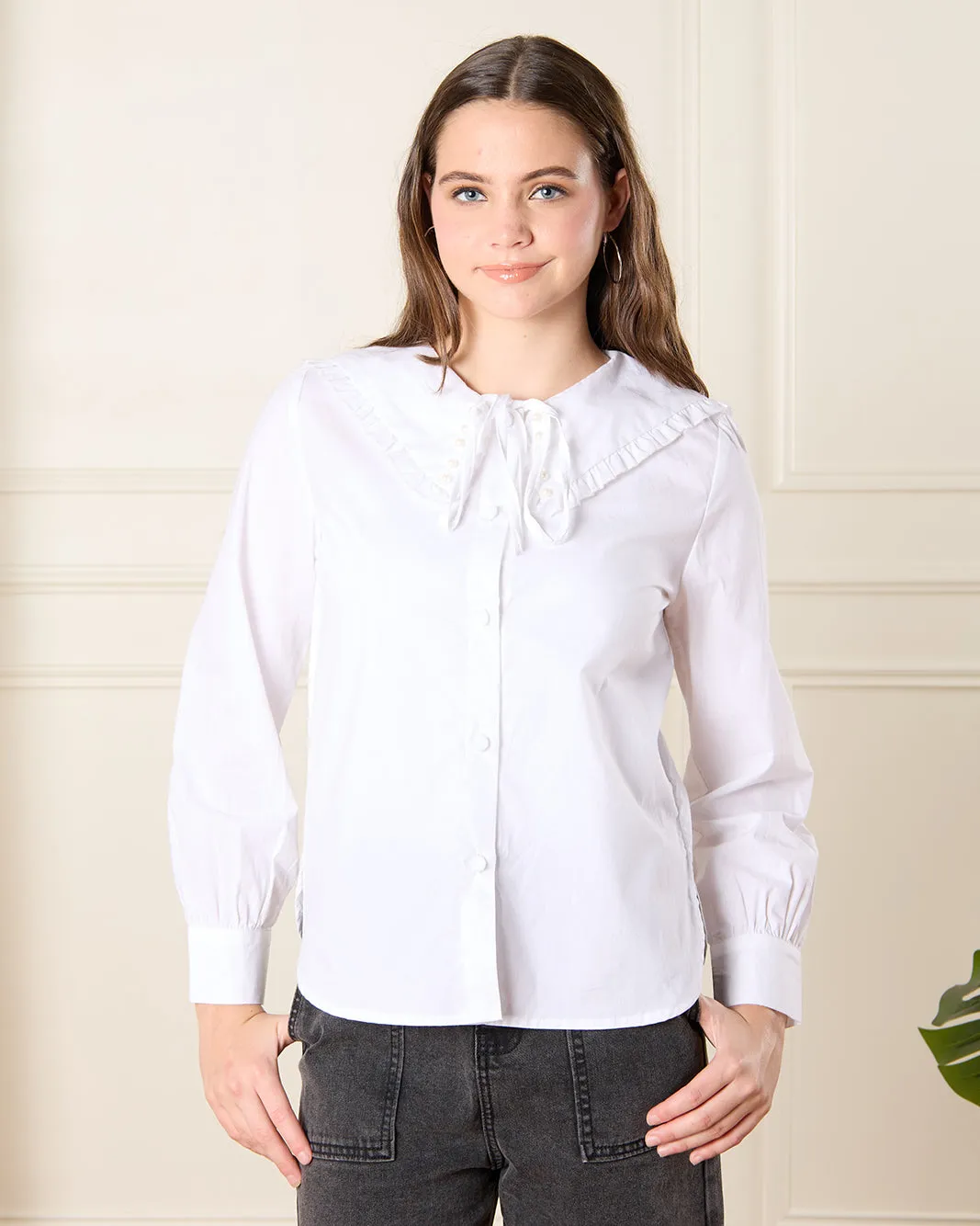 Senior Girls White Pearl Embellished Shirt sold by Redtag