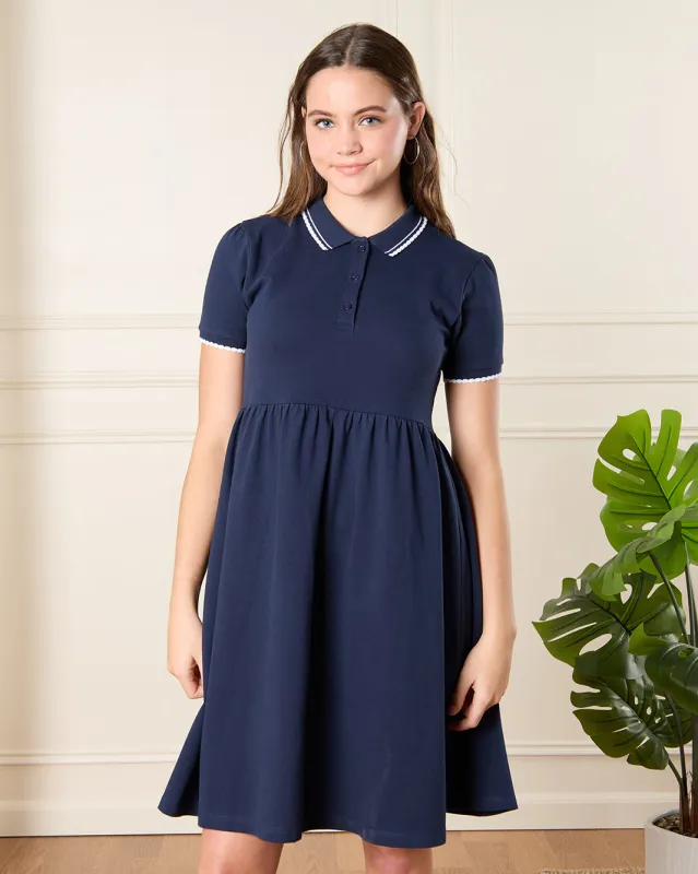 Senior Girls Navy Pique Dress sold by Redtag