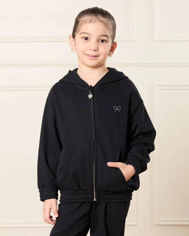 Girls Black Zip Through Hooded Sweatshirt sold by Redtag