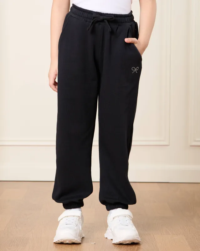 Girls Black Embellished Track Pants sold by Redtag