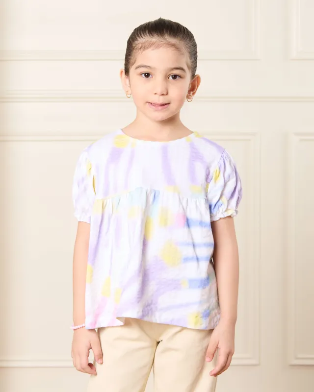 Girls White Tie Dye Print Top sold by Redtag