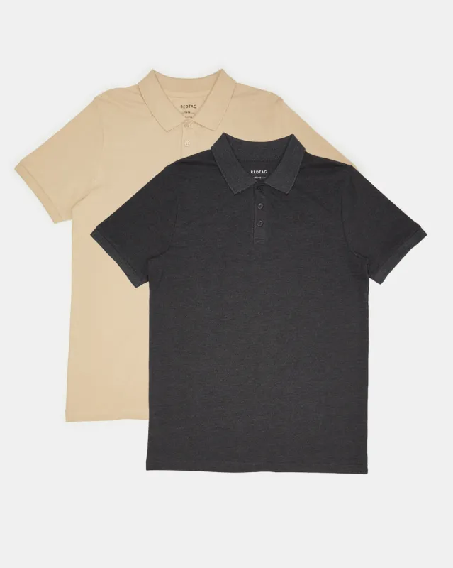 Senior Boys Beige and Charcoal Solid Polo Shirt (Set of 2) sold by Redtag