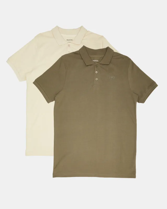 Senior Boys Cream and Olive Solid Polo Shirt (Set of 2) sold by Redtag