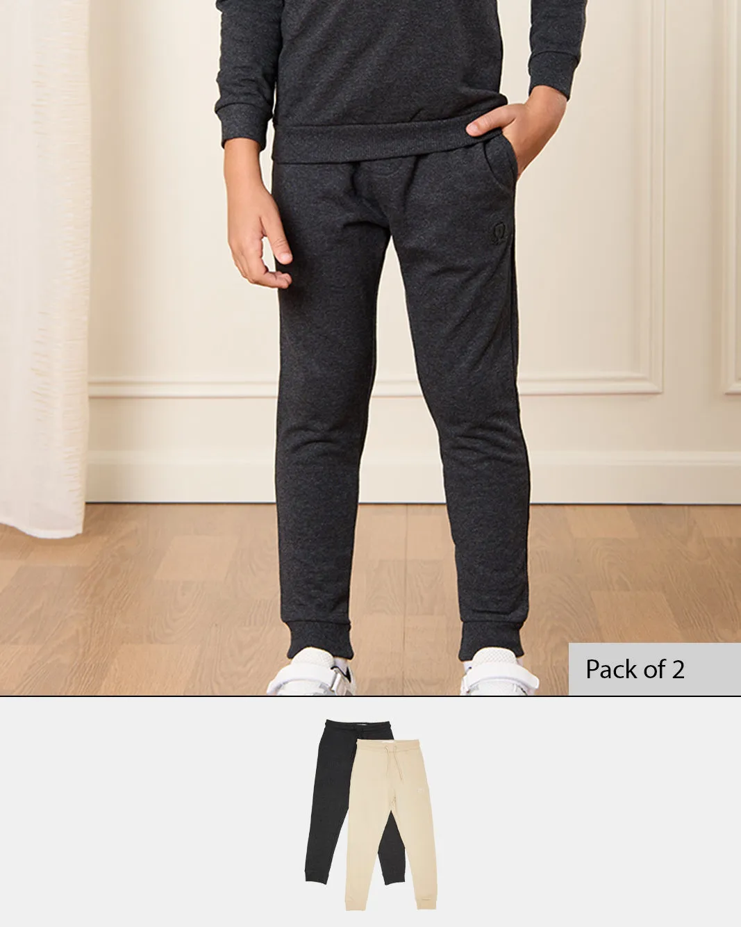 Boys Beige And Charcoal Active Pants (Pack of 2) sold by Redtag
