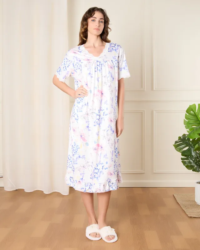 Women White Printed Nightgown sold by Redtag
