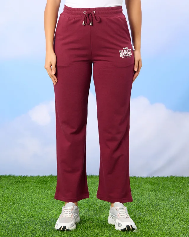 Women Burgundy Harvard University Wide Leg Embroidered Active Pants sold by Redtag
