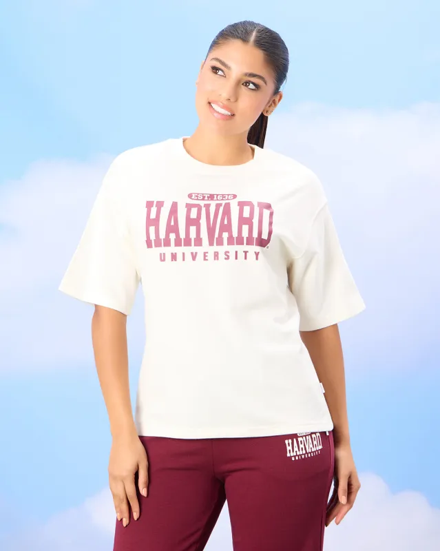 Women Cream Harvard University Crop Oversize Active Sweatshirt sold by Redtag
